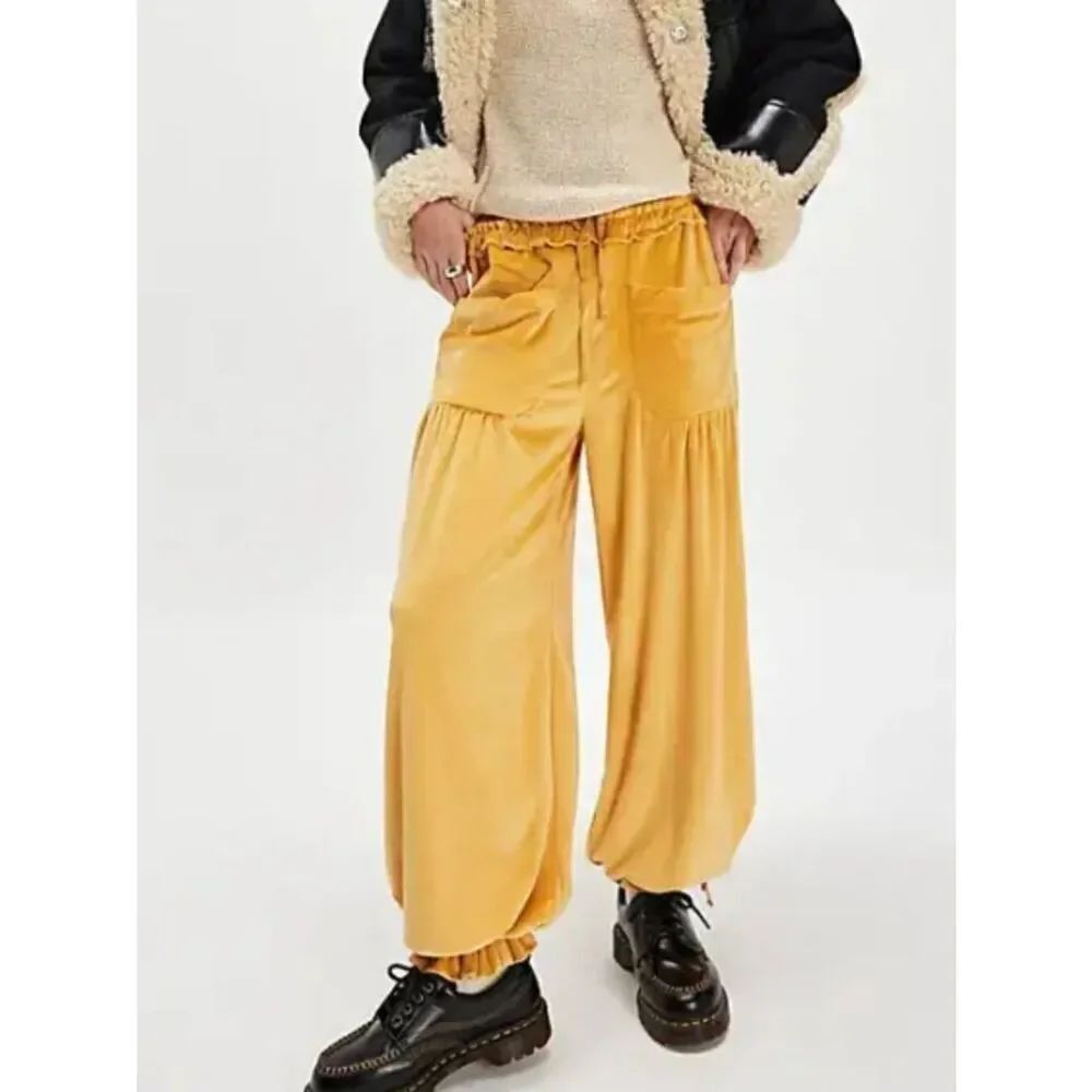 NWT Free People Velour Parachute Pants Velvety Soft in Gold in Size S